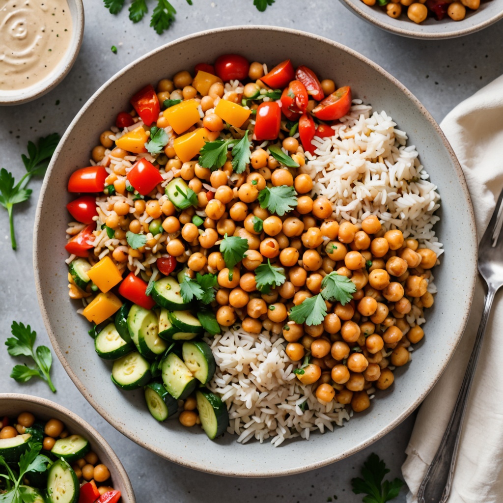 One-Pot Rice and Veggies with Chickpeas & Dilly Tahini