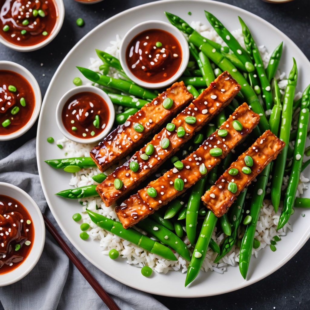 Crispy Air Fryer Tempeh with Gochujang Glaze & Snow Peas