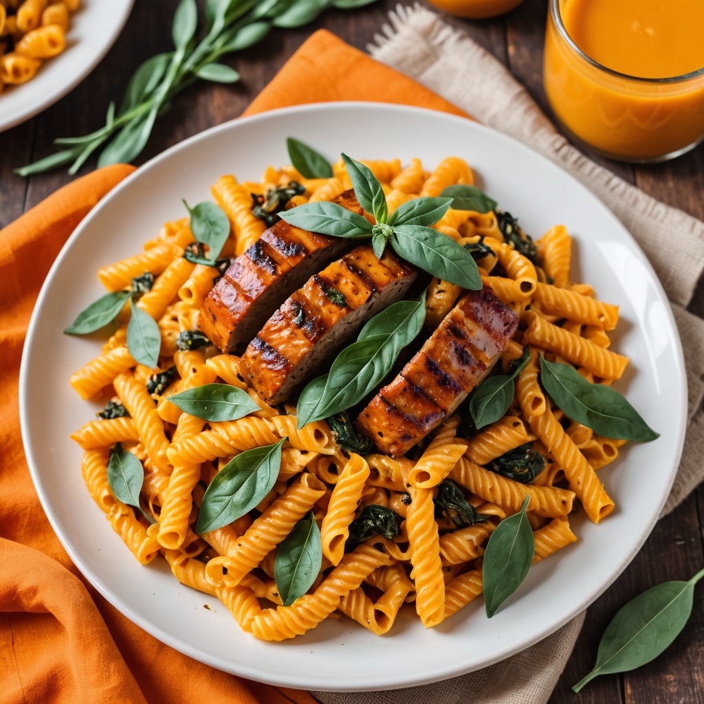 Creamy Vegan Butternut Squash Pasta with Veggie Sausage & Fried Sage