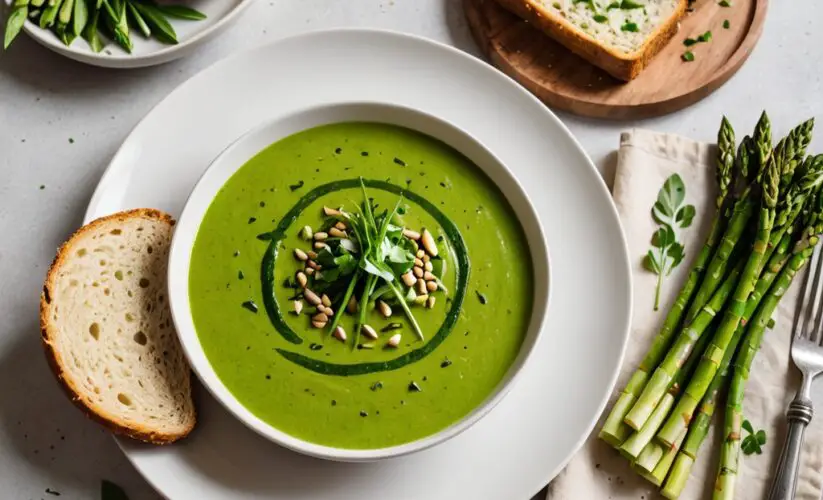 Asparagus and Ramp Soup with Rustic Spelt Bread