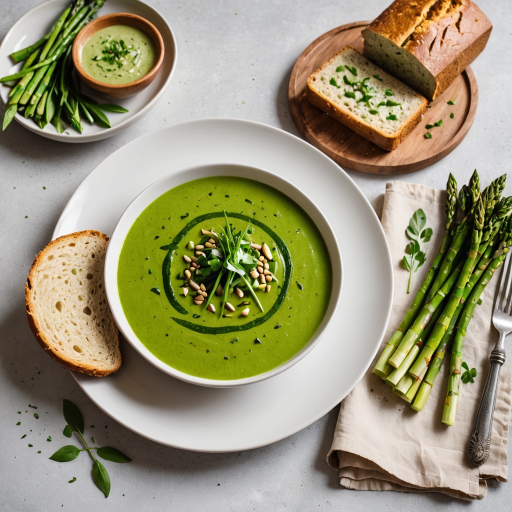 Asparagus and Ramp Soup with Rustic Spelt Bread